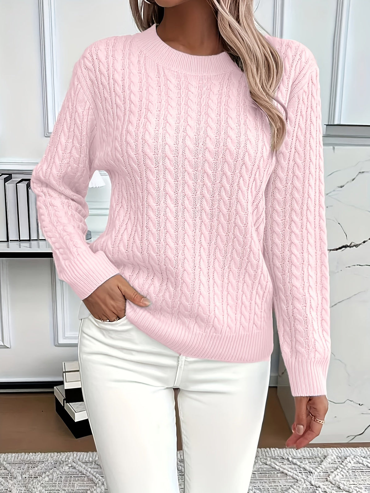 Evelyn | Pink Cable Knit Sweater