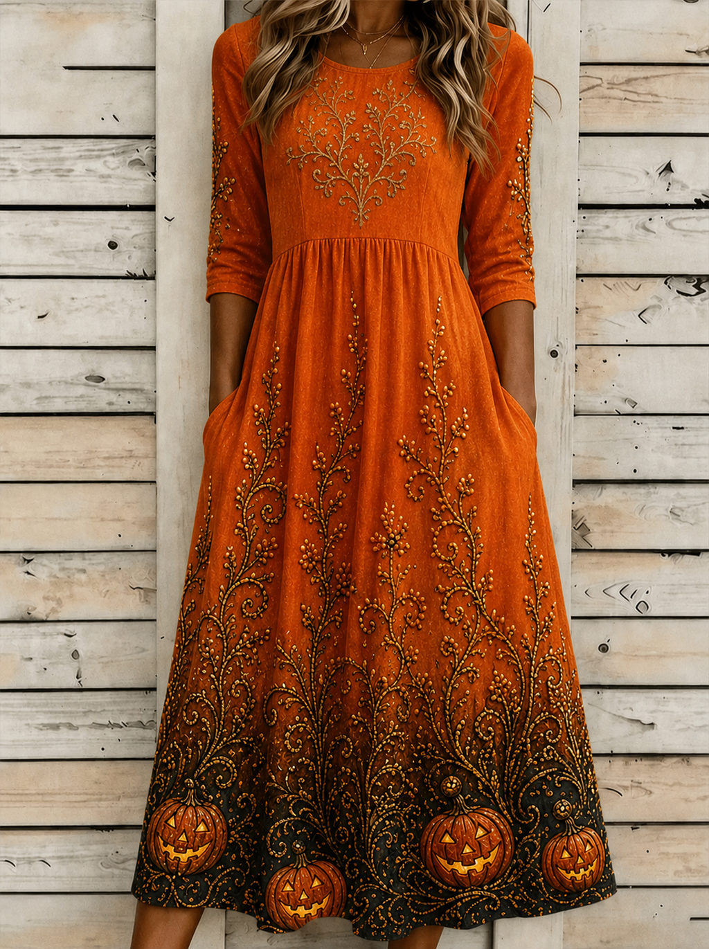 Gemma | Halloween-Inspired Summer Dress Round Neck Half Sleeve A-Line Dress