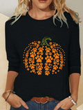 Rose | Halloween-Inspired Pumpkin Print Round Neck Long Sleeve Blouse