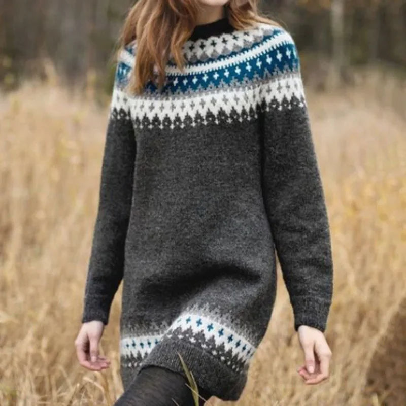 Hiltrud | Longline Fair Isle Yoke Sweater