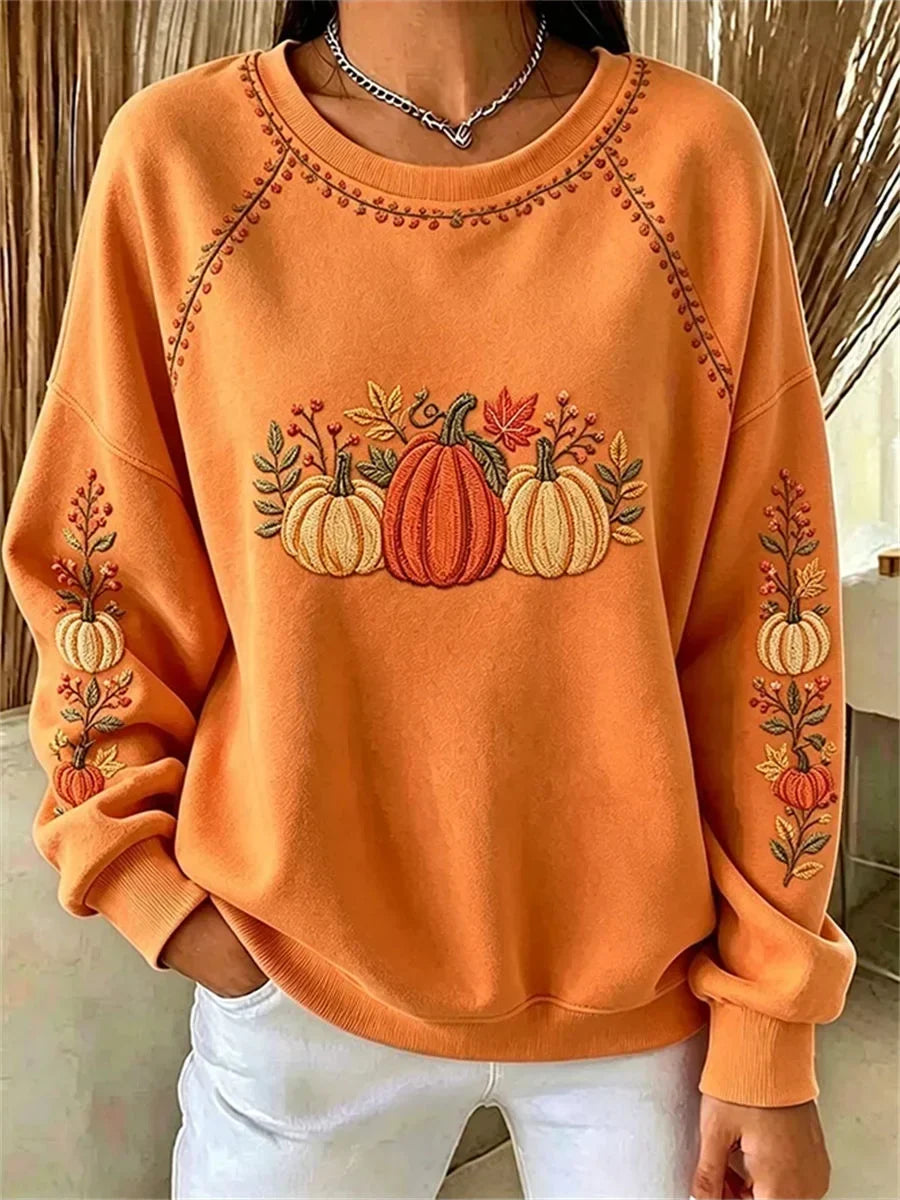 Isabella | Halloween Casual Maple Leaf Round Neck Long Sleeve Sweatshirt
