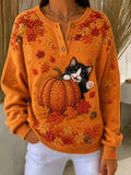Athena | Halloween Casual Cat Round Neck Long Sleeve Sweatshirt