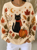 Layla | Halloween Casual Cat Round Neck Long Sleeve Sweatshirt