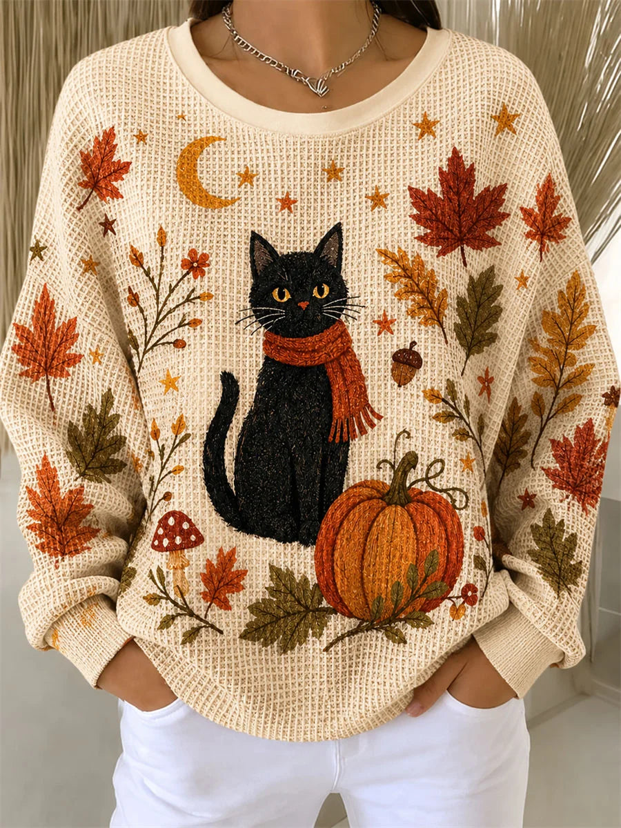 Layla | Halloween Casual Cat Round Neck Long Sleeve Sweatshirt