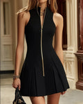 Mella - Ruched Sleeveless Zip Dress
