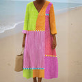 Heather - Colorful Patchwork Dress with Dots and Stripes