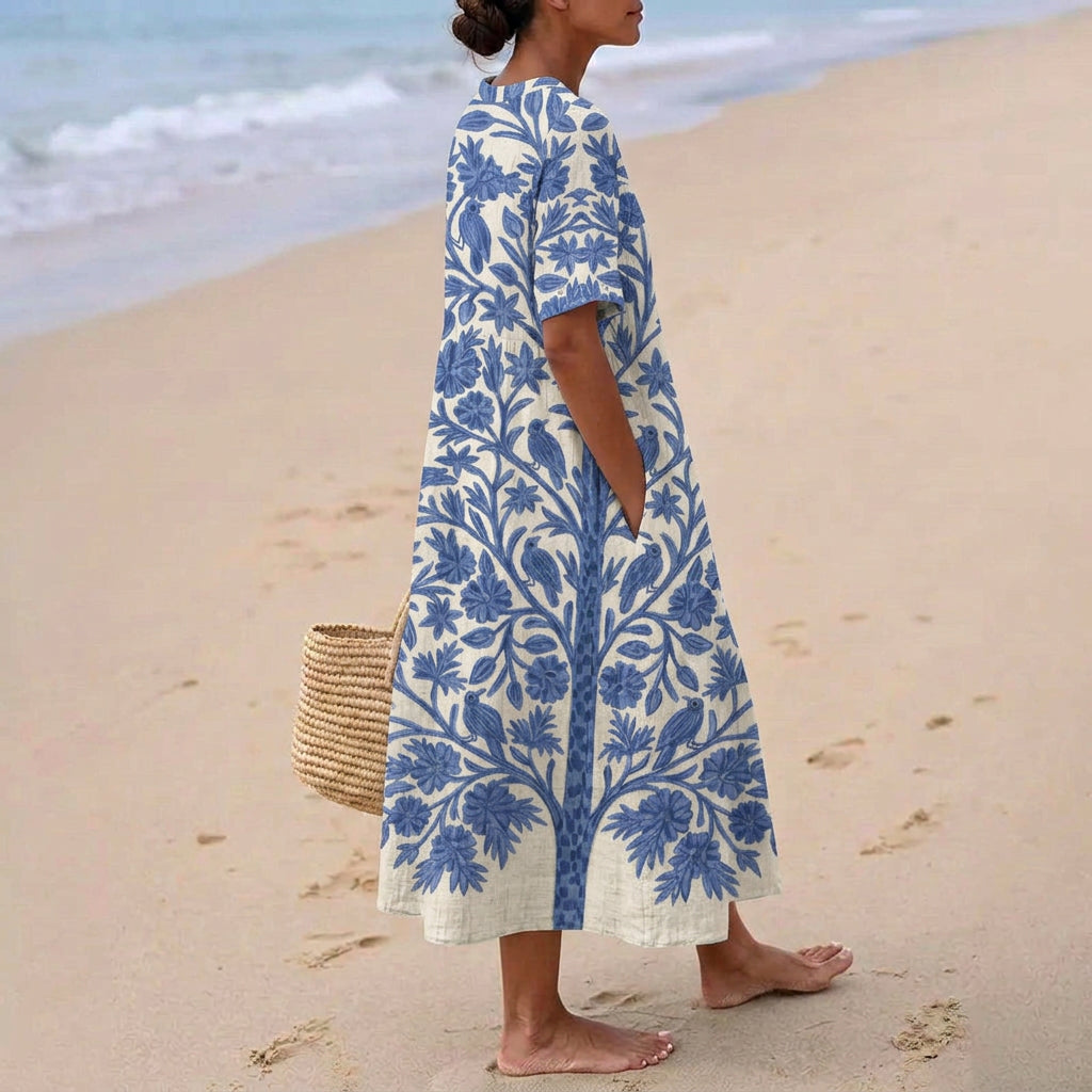 Heather - Embroidered Blue Dress