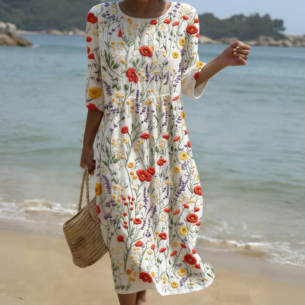 Hope - Maxi Dress with Round Neck and Floral Print