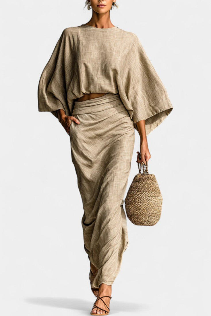 Marlon Long Sleeve Casual Ensemble with Flowing Maxi Skirt