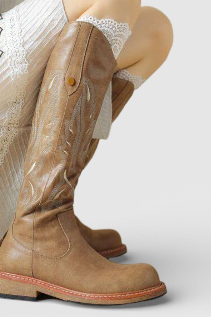 Violette Long Embroidered Boots Featuring Back Zipper