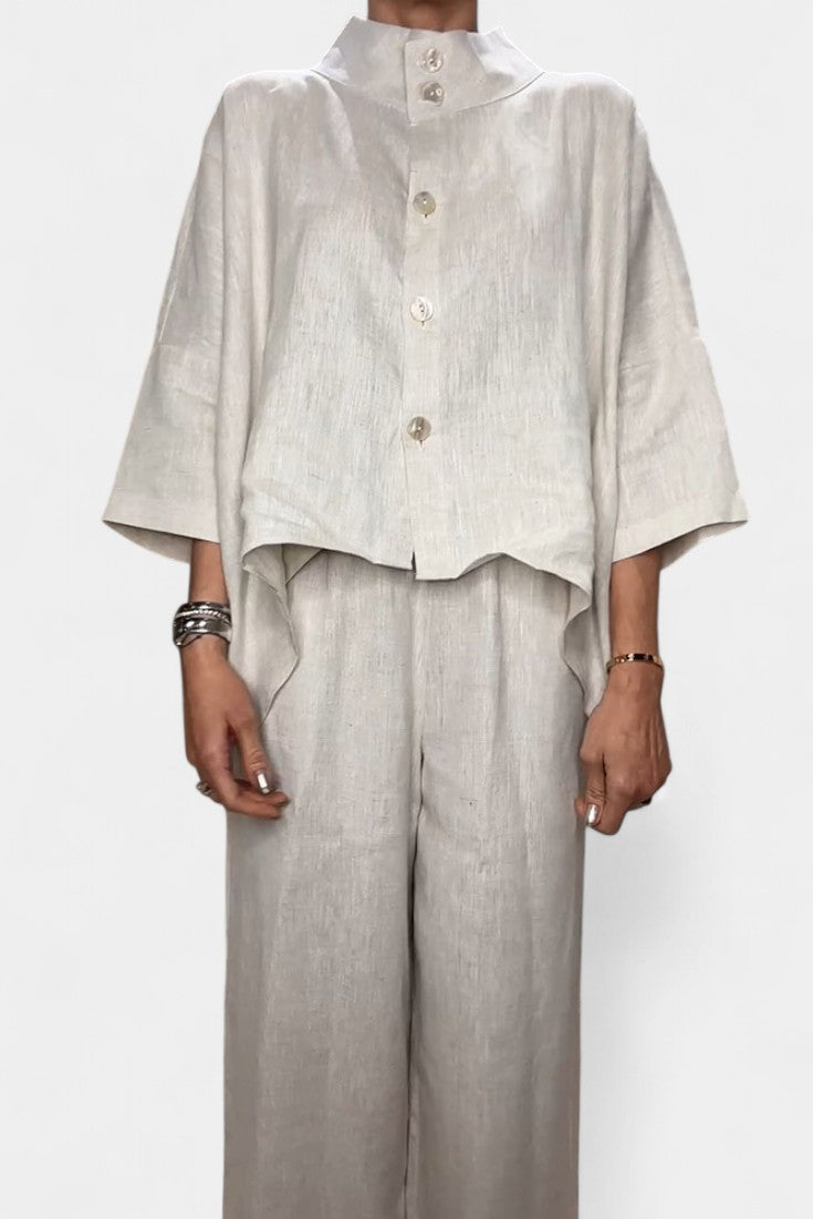 Ailany High Neck Structured Ensemble with Asymmetrical Waist Trousers