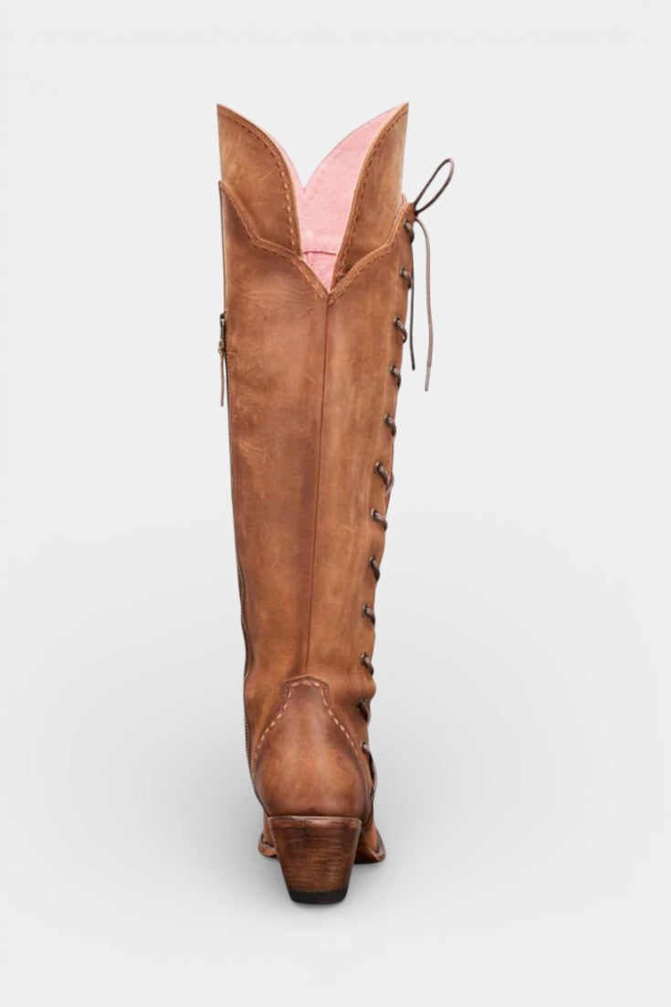 Antonine Vintage Western Lace-Up Boots with Embroidery