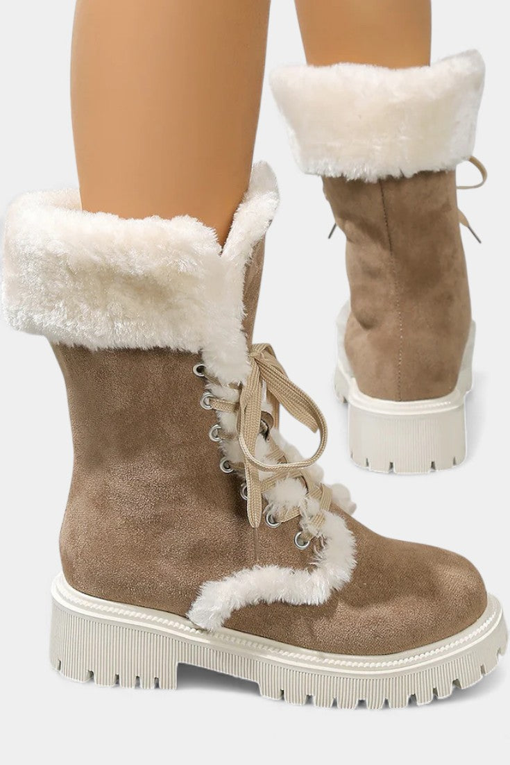 Léonce Lace-Up Mid-Calf Faux Fur Boots