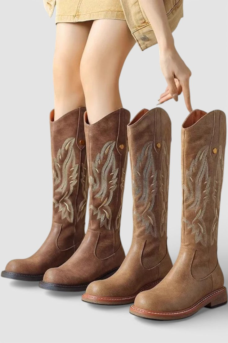 Violette Long Embroidered Boots Featuring Back Zipper