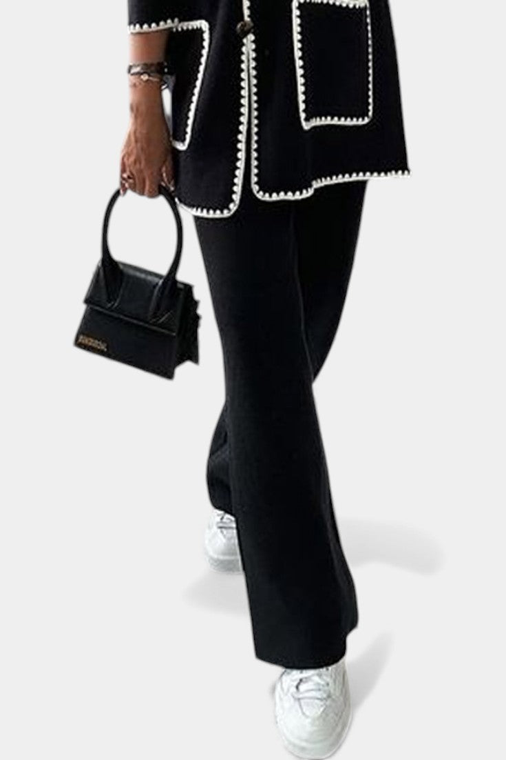 Xandra Two-Piece Ensemble: Trimmed Jacket and Casual Pants