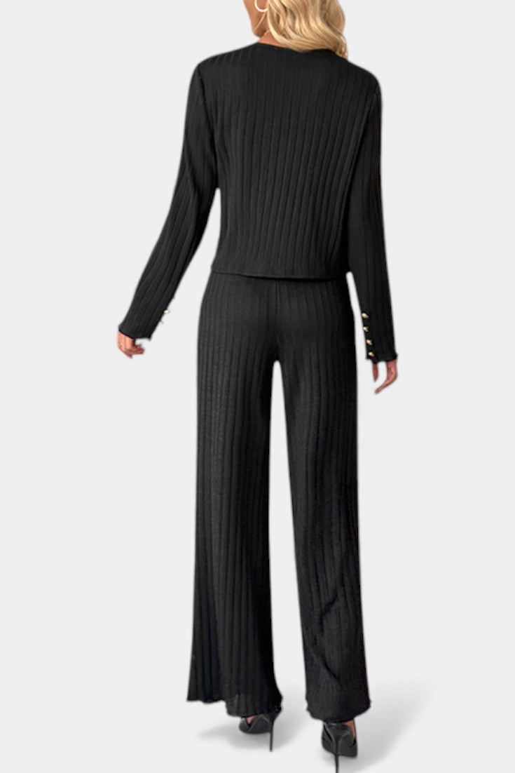Nahia Minimalist Knit Top with Wide-Leg Pants Set