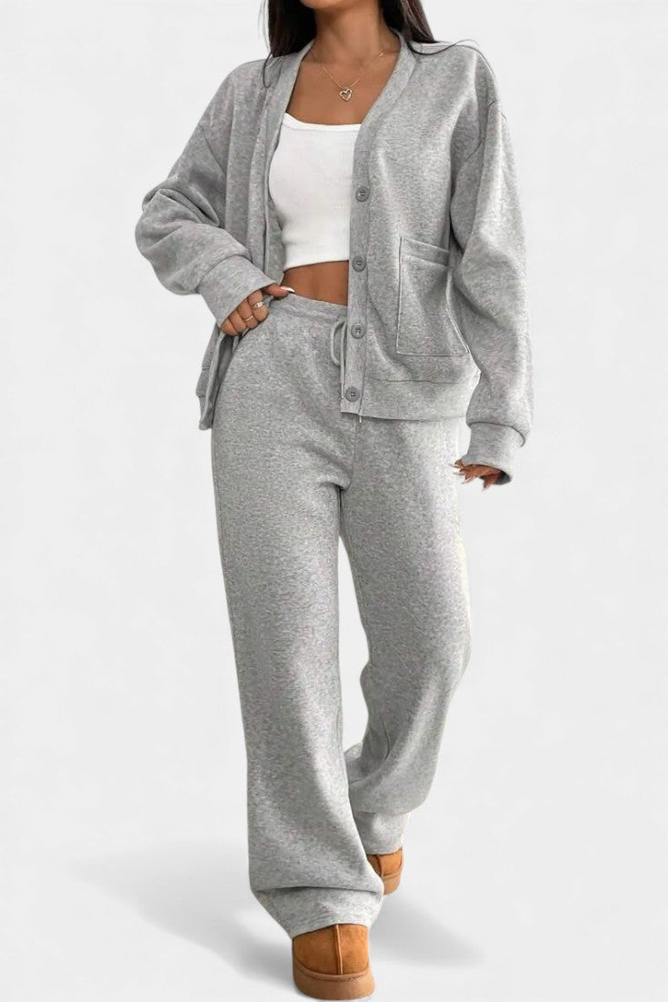 Vellina Relaxed Cardigan Jacket & Wide-Leg Pants Set