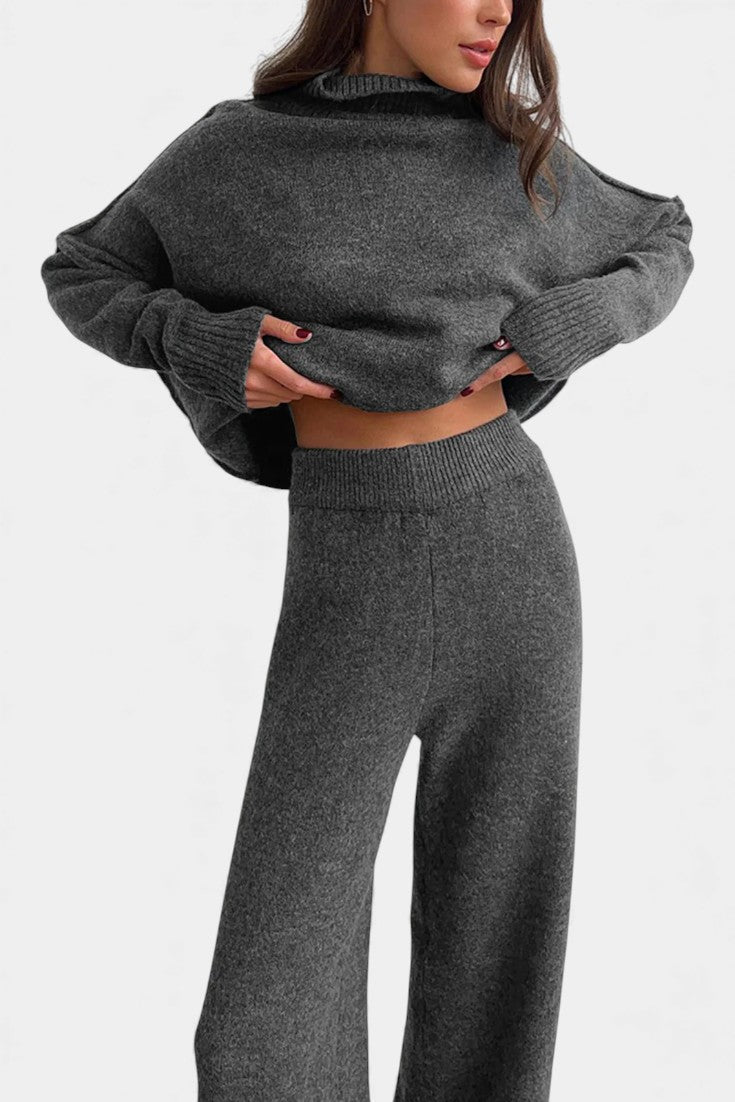 Xylia Knit Set with Turtleneck and Wide-Leg Trousers
