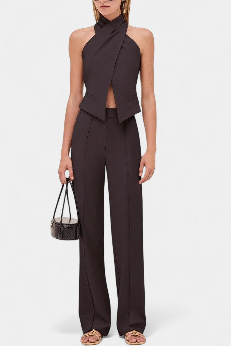 Somina Cross-Strap Ensemble with Chic Straight-Leg Trousers