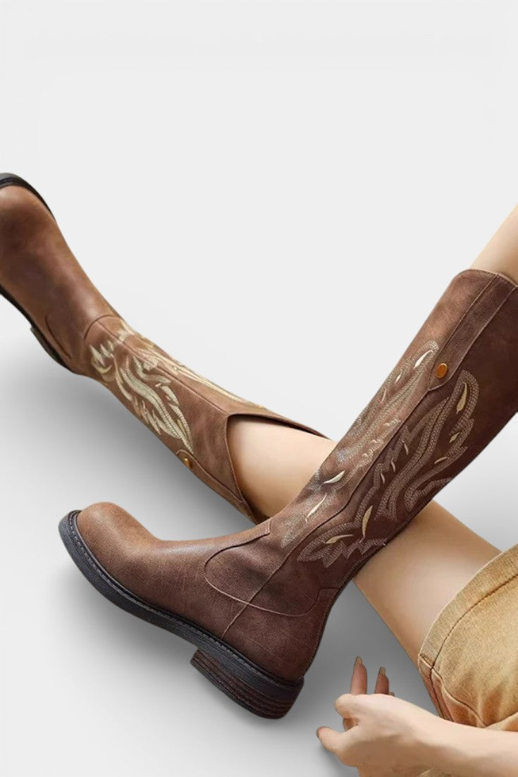 Violette Long Embroidered Boots Featuring Back Zipper