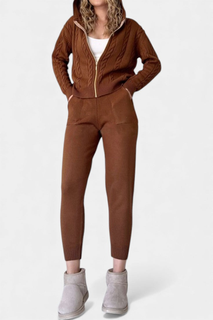 Perdita Cardigan & Twisted Jacquard Sweater Set - Casual Style