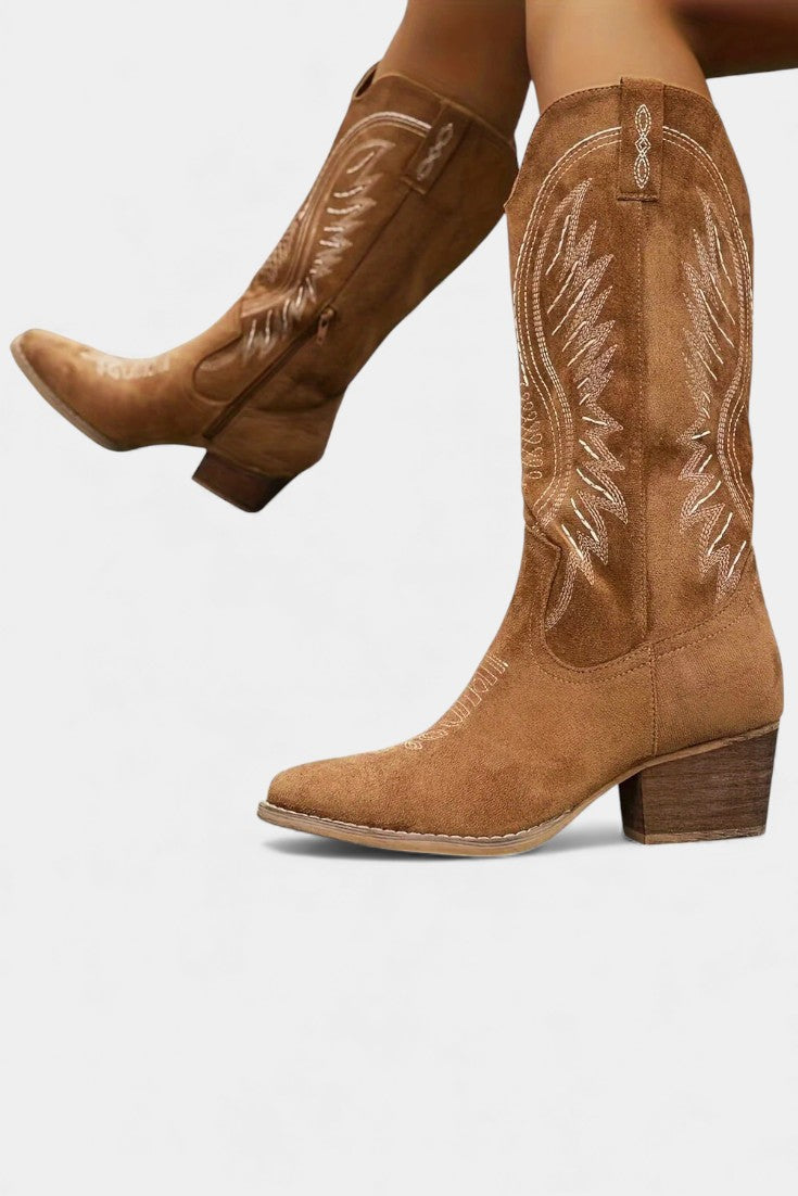 Suede Eusty Cowboy Boots with Block Heel