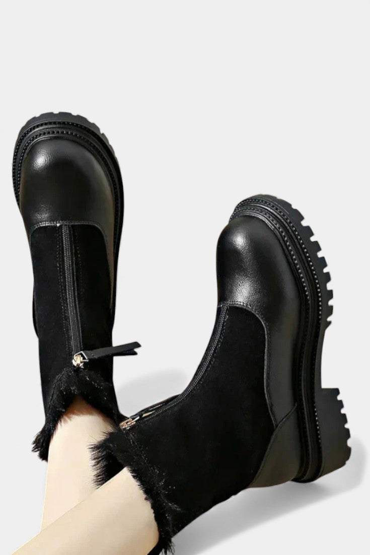 Gertrud Cleated Sole Boots with Faux Fur Trim