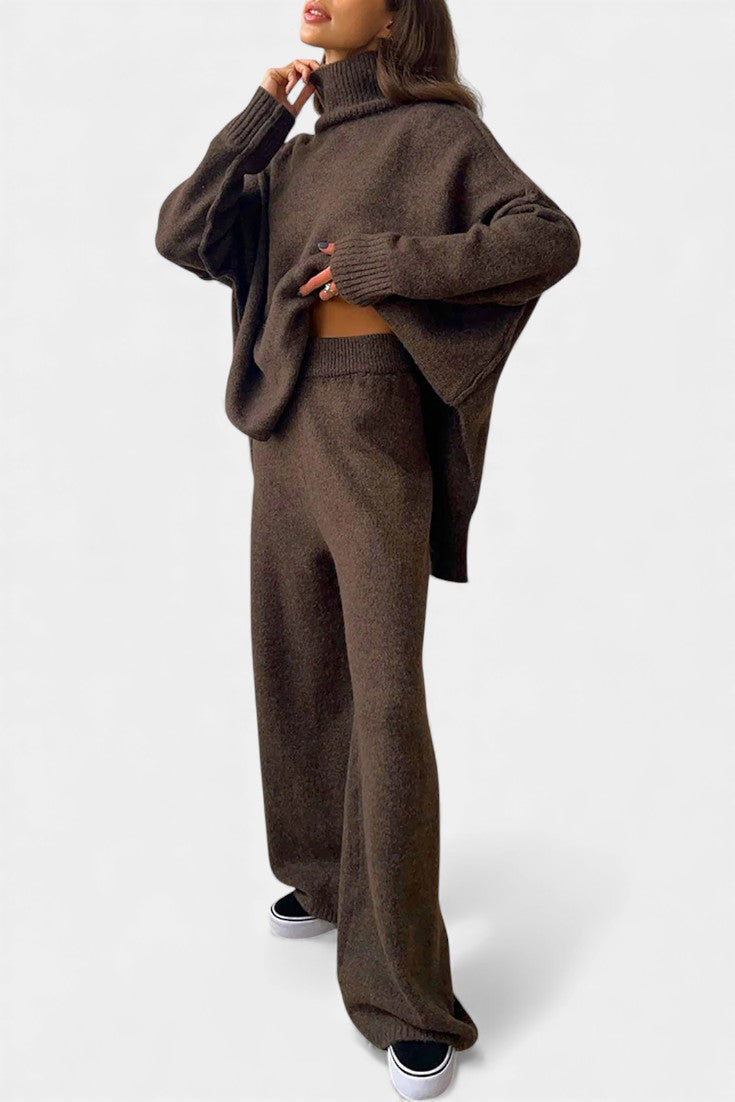 Xylia Knit Set with Turtleneck and Wide-Leg Trousers