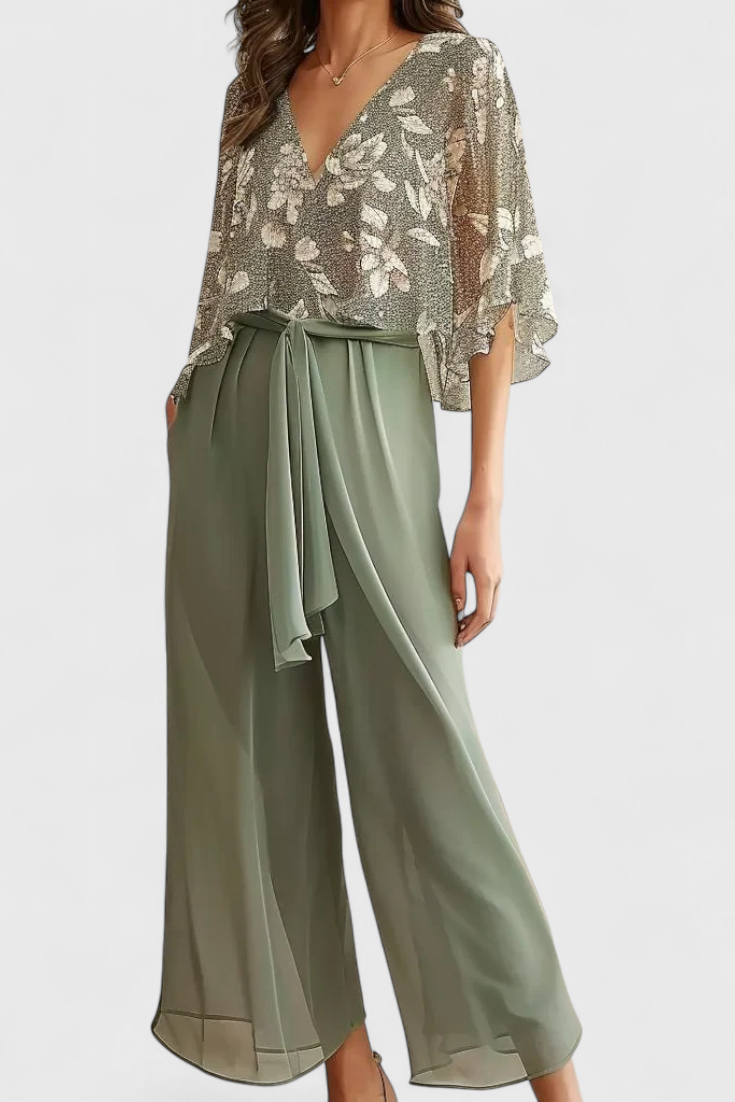 Claribel V-Neck Top and Wide Leg Pants Set