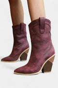 Soft Leather Western Ankle Boot with Pointed Toe and Chunky Heel