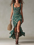 Brielle - Retro Boho Maxi Dress with Flowing Sleeves and Side Slit