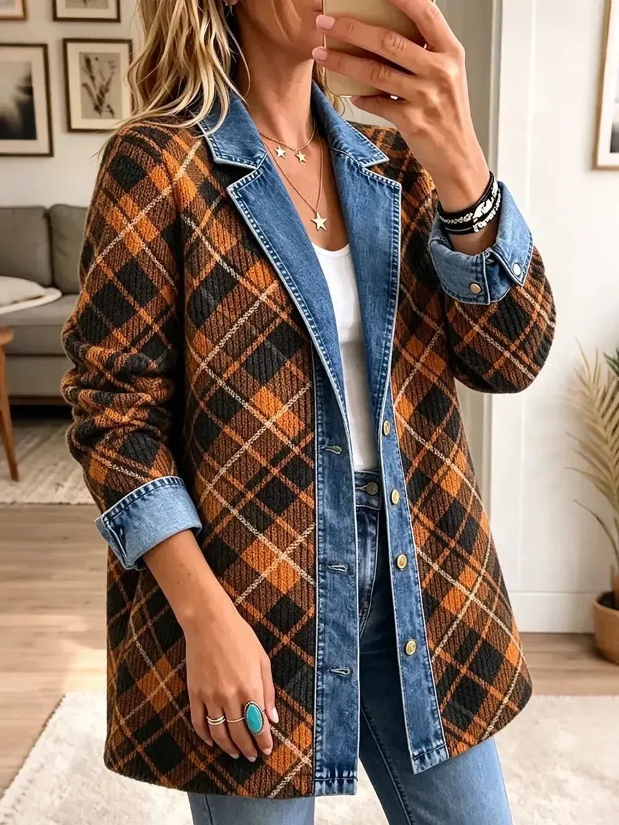 Camila | Vintage Block-Print Denim Jacket