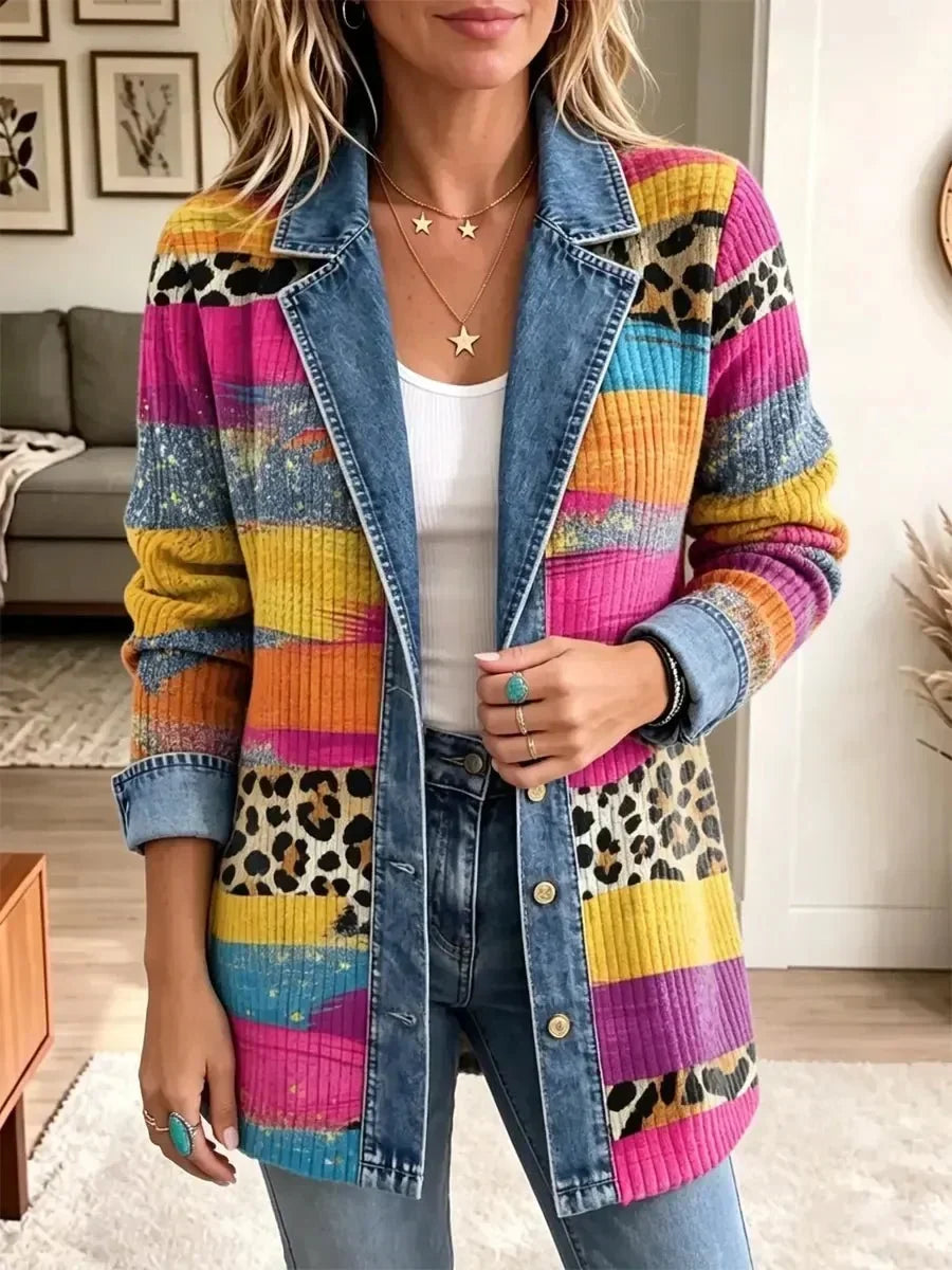 Victoria | Retro Leopard-Print Denim Jacket