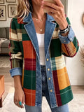 Ella | Retro Plaid Art-Print Denim Jacket