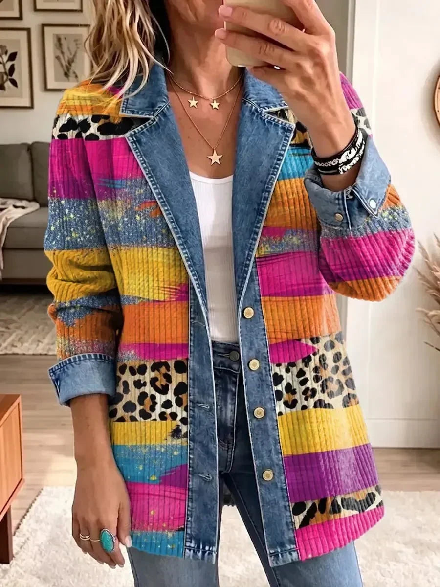 Victoria | Retro Leopard-Print Denim Jacket