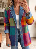 Emma | Vintage Plaid Patchwork Denim Jacket