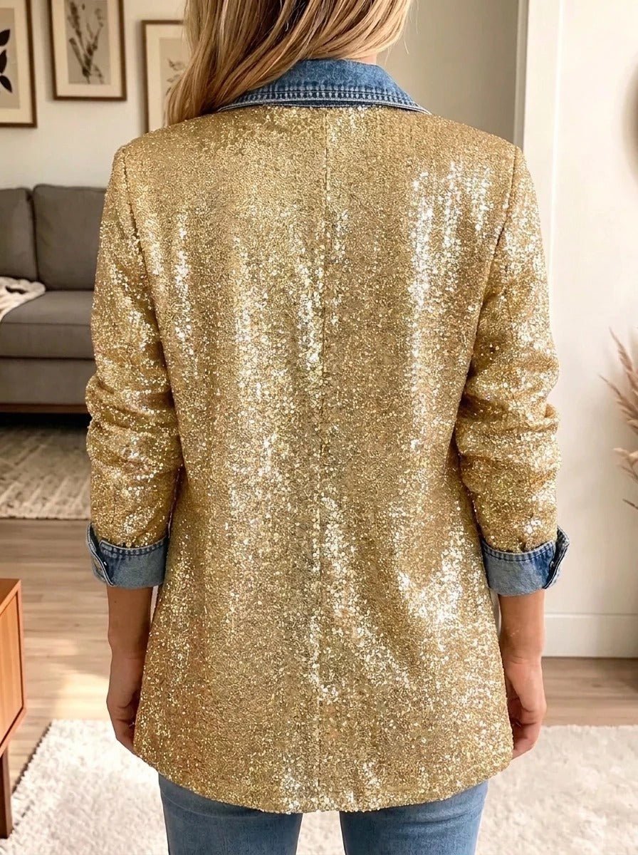 Sophia | Gold Glitter Patchwork Denim Jacket