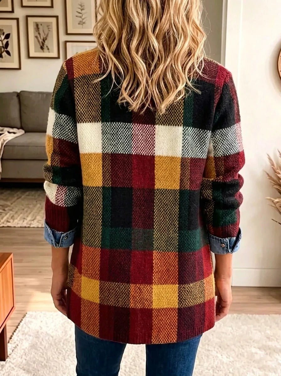 Isabella | Plaid Color-Block Denim Jacket