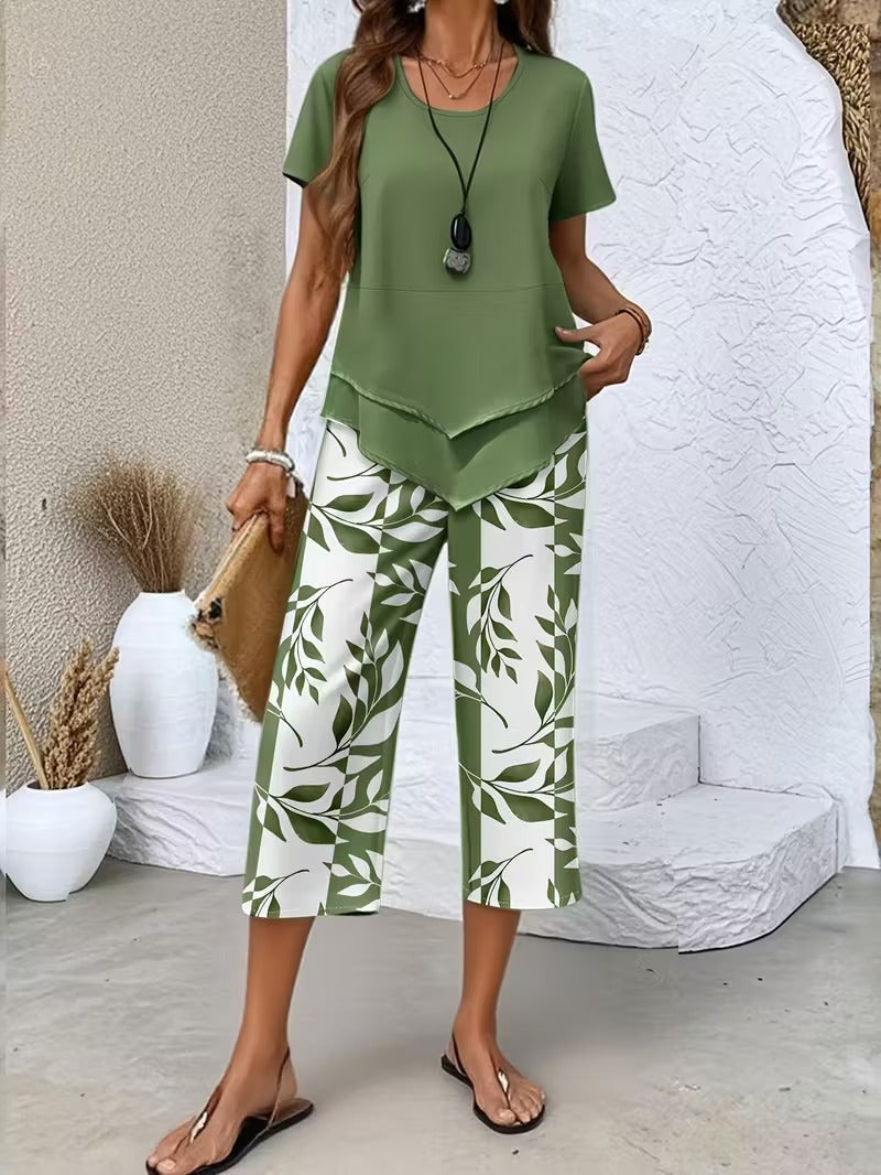 Arvessa | Casual Leaf Print Two Piece Set