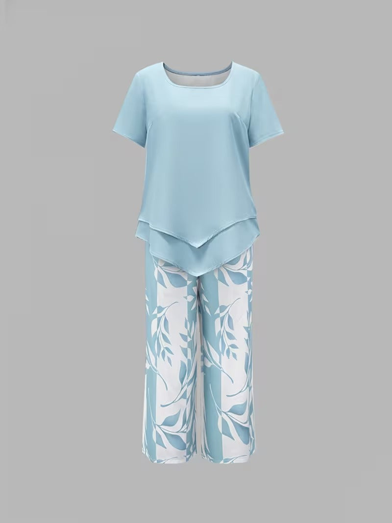 Arvessa | Casual Leaf Print Two Piece Set