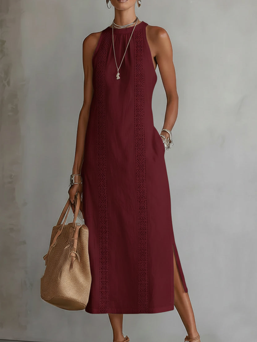 Zoey - Sleeveless Lace Detail Midi Dress