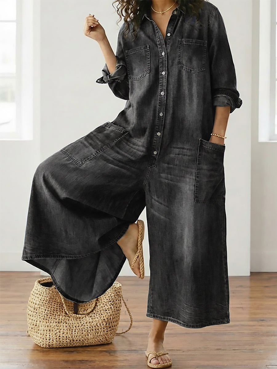 Flora | Cotton Denim Jumpsuit