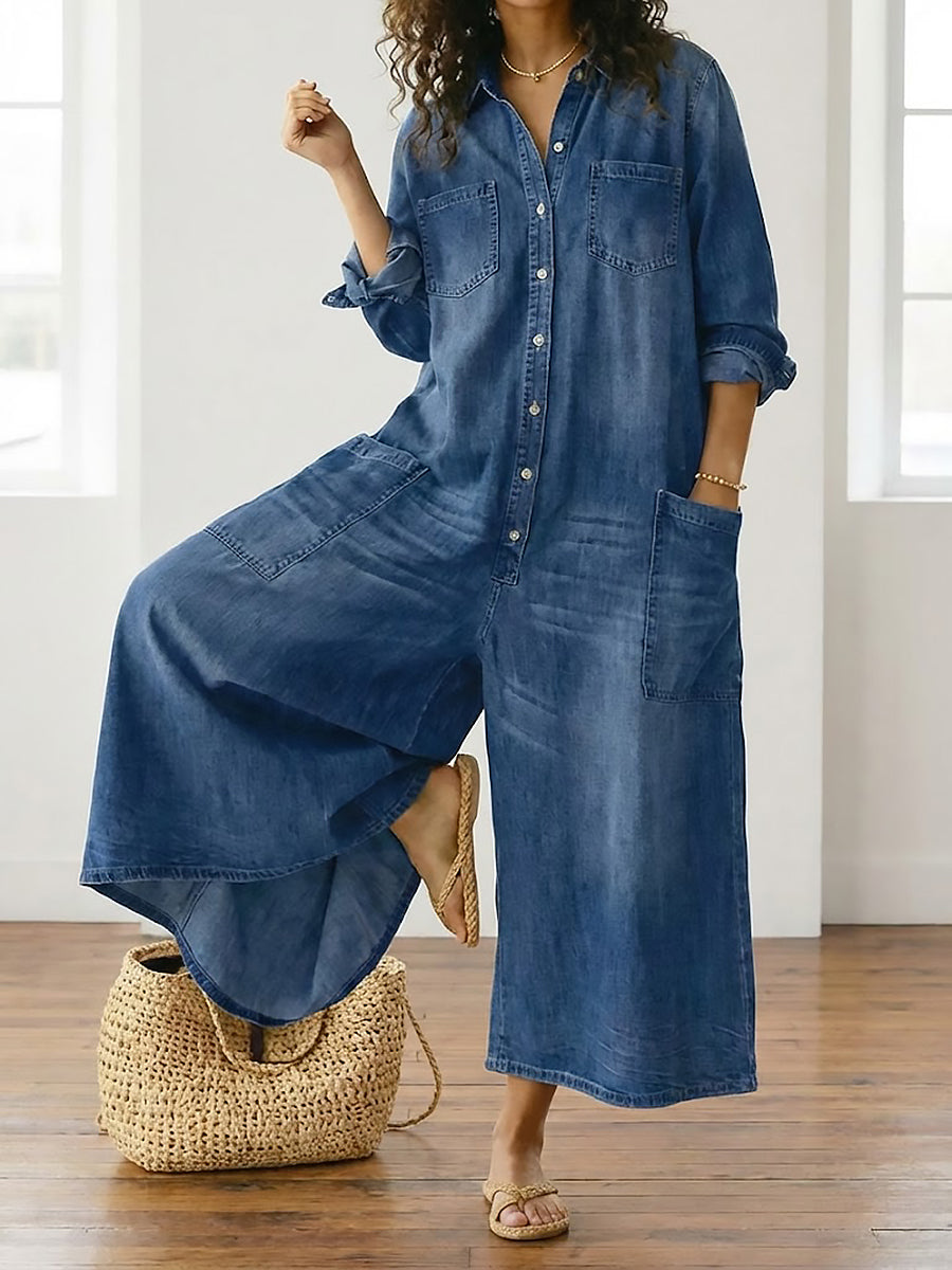 Flora | Cotton Denim Jumpsuit