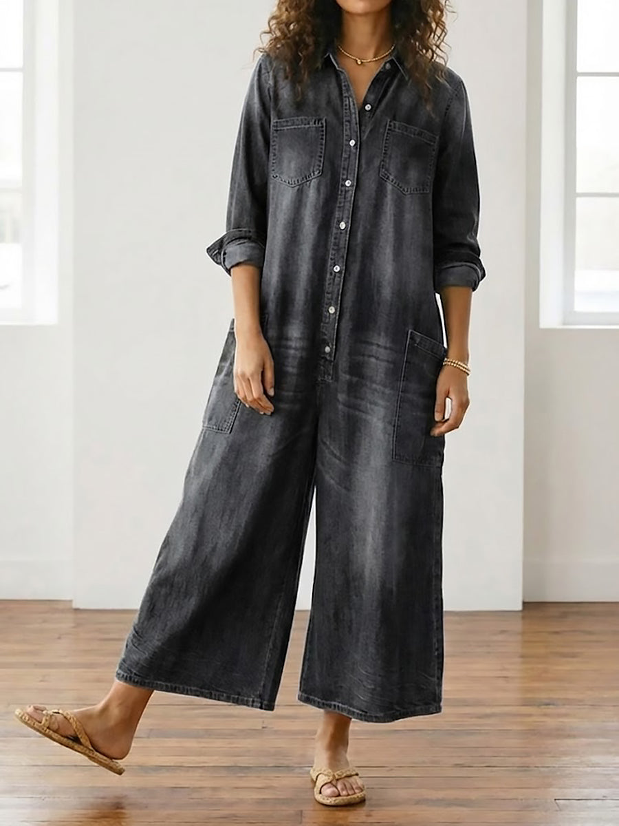 Flora | Cotton Denim Jumpsuit