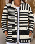 Gloria | Black and White Striped Quilted Jacket