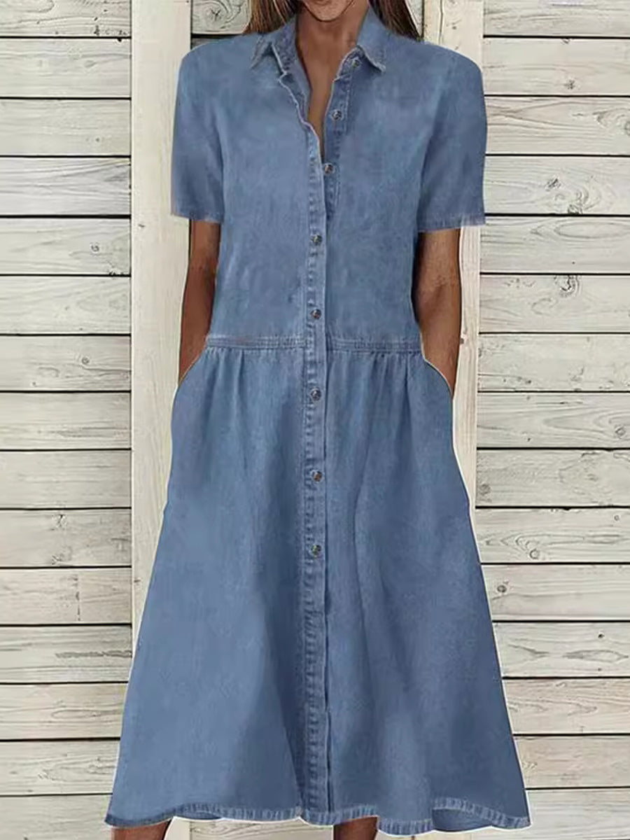 Caroline | Short-Sleeve Denim Dress