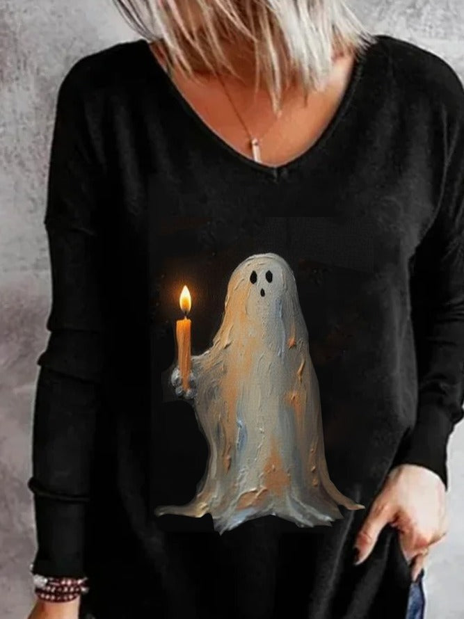 Valentina | Loose V Neck Halloween-Inspired T-Shirt